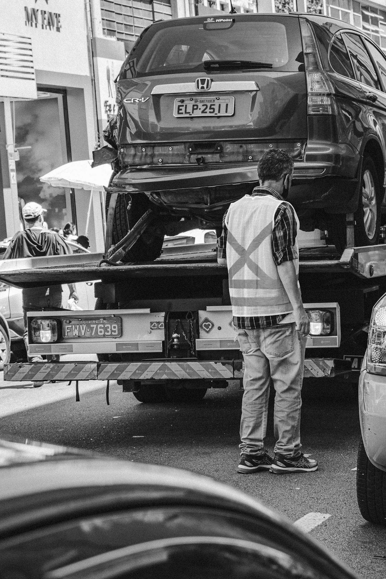 Tow truck on a Rego Park Queens NY street near Queens Boulevard